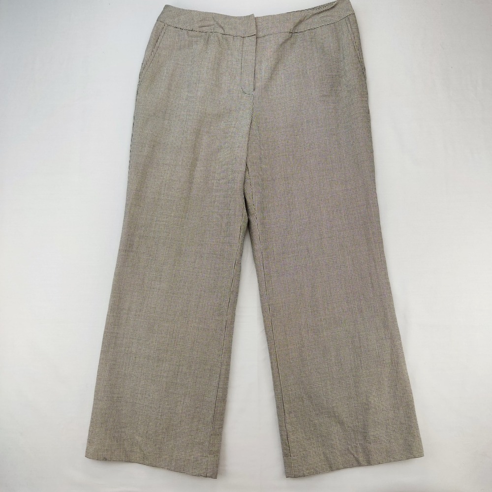 Talbots Pants Womens 14P Brown Houndstooth Wool Blend Stretch Wide Leg Dress